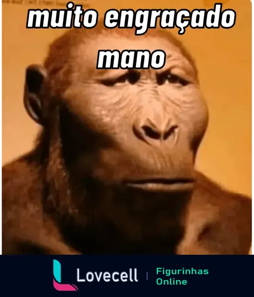 Imagem de um macaco com expressão sarcástica e texto 'muito engraçado mano' em cima. Ideal para reações irônicas.