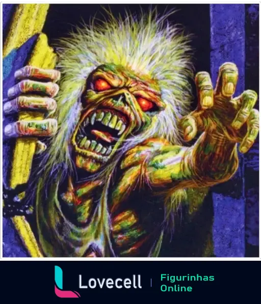 Arte do álbum da banda Iron Maiden com uma figura monstruosa de olhos vermelhos e cabelos espetados, em um tom agressivo e assustador.