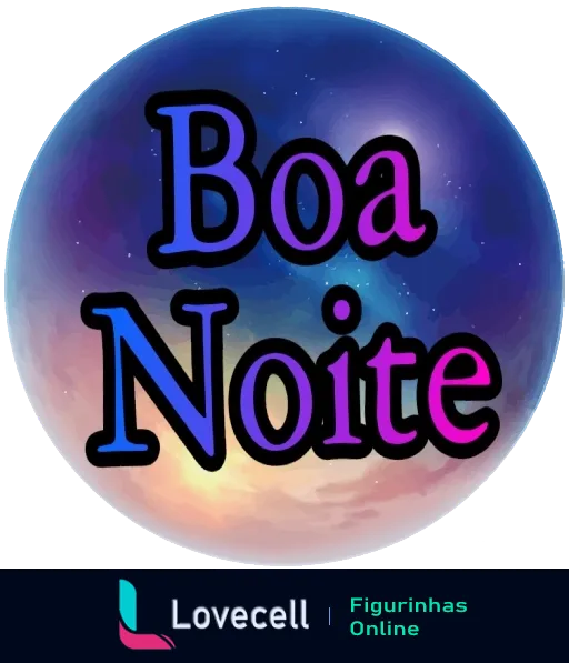 Figurinha de Boa Noite com imagem estilizada de planeta em azul e rosa e frase 'Boa Noite' em letras cursivas