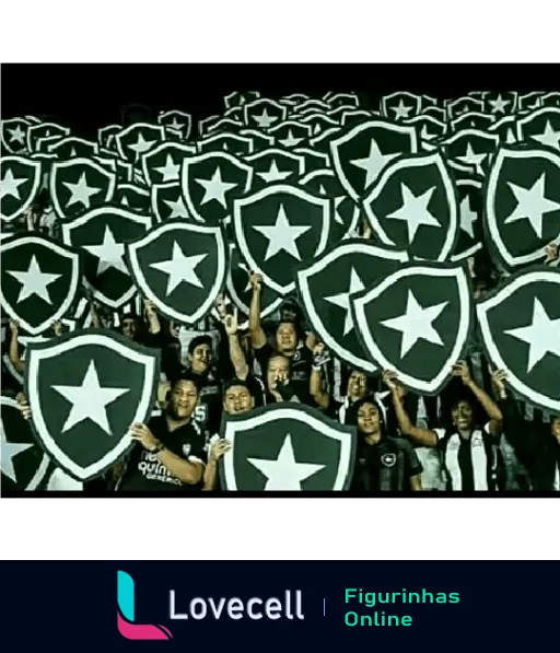 Torcida do Botafogo celebrando no estádio com camisas do time e bandeiras do clube