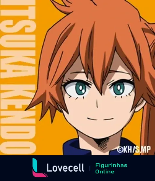 Imagem de Itsuka Kendo, personagem de My Hero Academia Class 1B, sorrindo com cabelo laranja e olhos azuis em fundo laranja.