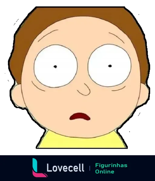 Figurinha do Morty Smith surpreso com olhos arregalados e boca aberta, do desenho 'Rick e Morty', ideal para expressar choque ou surpresa