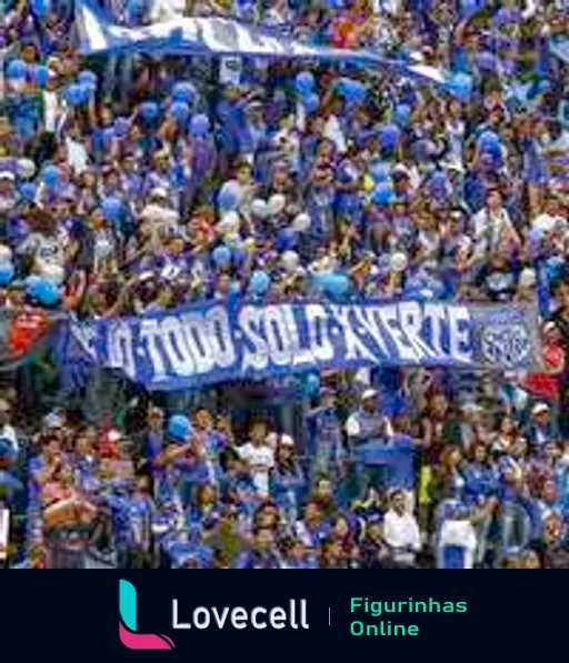 Torcedores do Emelec vibrando em azul, agitando bandeiras e com faixa 'Si todo sal pixierte' em jogo de futebol