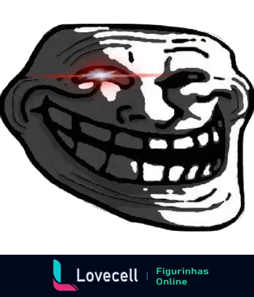 Imagem do meme Troll Face com um sorriso malicioso e olhos vermelhos brilhando, ficando mais sinistro e provocador.