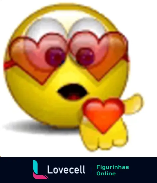 Emoji apaixonado mostrando olhos em forma de corações e segurando um coração vermelho, transmitindo amor e carinho.