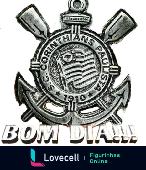 Figurinha de Bom Dia com emblema prateado do Corinthians Paulista, âncora e remos, e a frase BOM DIA na parte inferior