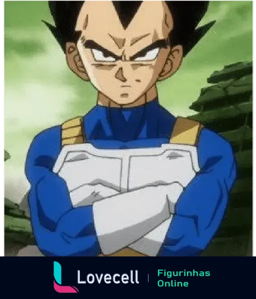 Imagem de Vegeta de Dragon Ball com os braços cruzados e expressão séria