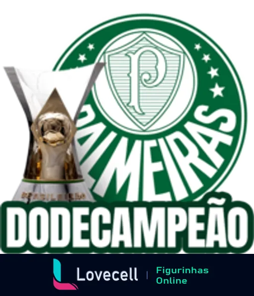 Brasão do Palmeiras verde e branco com troféu de dodecampeão e faixa com inscrição 'Dodecampeão'