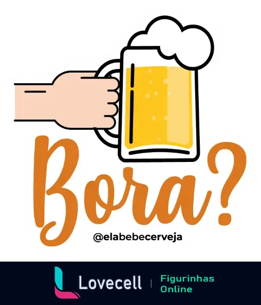 Mão segurando um copo de cerveja espumante com a palavra 'Bora?' escrita abaixo. Ideal para convites informais de encontros.