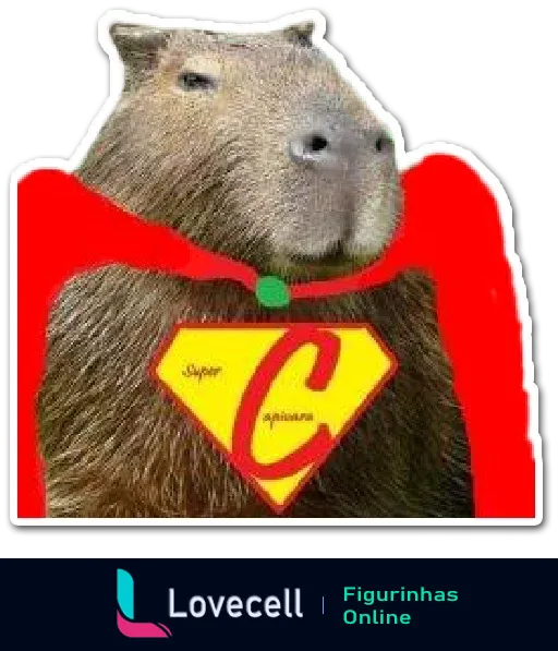 Figurinha de uma capivara vestida como super-herói com uma capa vermelha e símbolo 'C', da pasta 'Capivaras'.