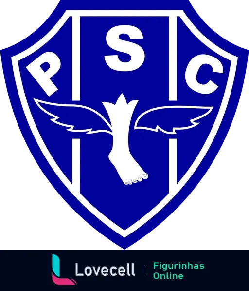 Escudo do Paysandu Sport Club em azul e branco com imagem de pé de pato e iniciais PSC no topo