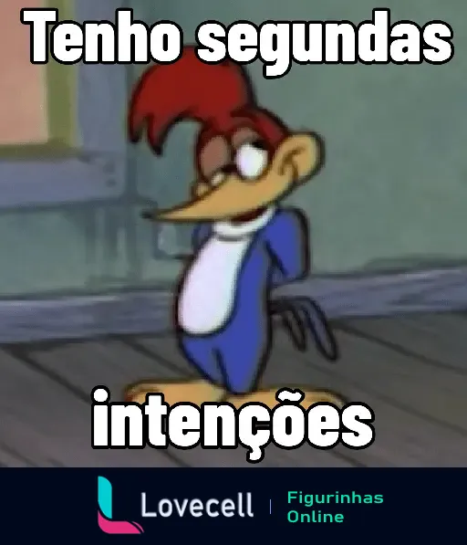 Figurinha da categoria REAÇÕES DE DESENHOS com um personagem de desenho animado sorrindo maliciosamente acompanhado do texto 'Tenho segundas intenções'.