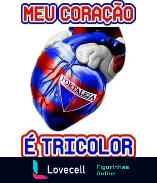 Coração humano estilizado com as cores azul, vermelho e branco do Fortaleza Esporte Clube, incluindo o emblema, com veias em tricolor e a frase 'MEU CORAÇÃO É TRICOLOR' na parte superior