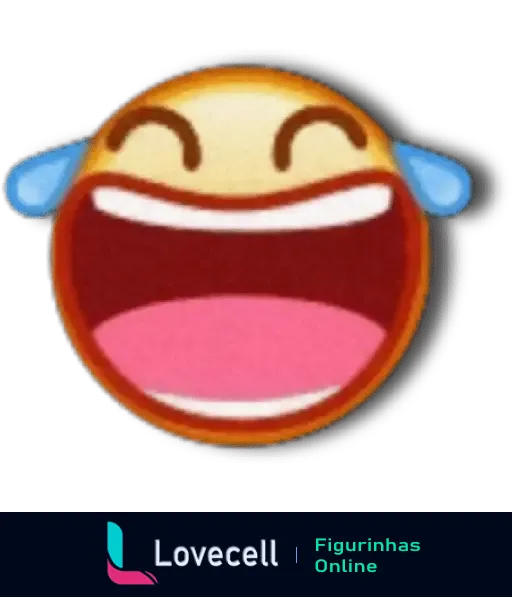 Emoji sorridente mostrando uma gargalhada, com olhos fechados e lágrimas de alegria, representando uma risada intensa e felicidade. Ideal para expressar humor e momentos engraçados nas conversas.