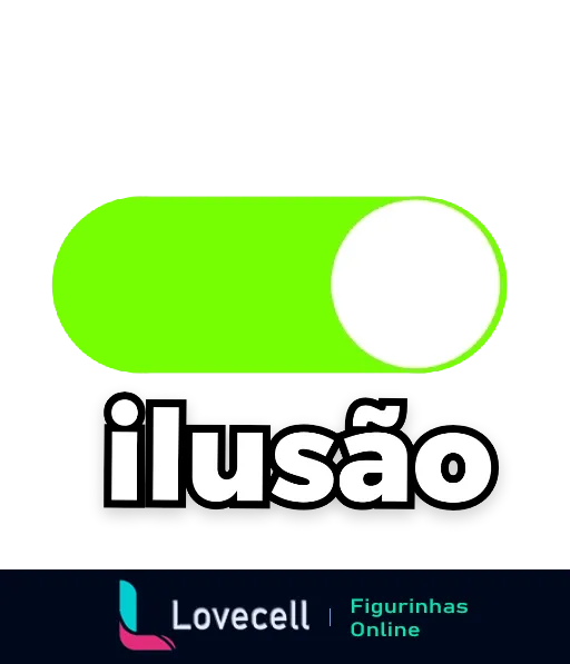 Figurinha com barra de cores que se mescla com fundo preto e texto 'ilusão' em branco sobre verde e preto