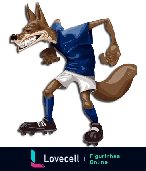 Imagem da mascote oficial do Cruzeiro, uma raposa vestindo o uniforme do time, com um sorriso confiante e postura dinâmica.