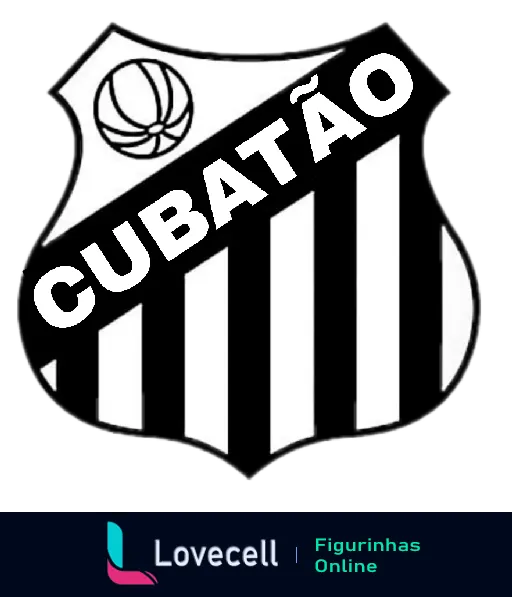 Escudo do time de futebol Cubatão com listras verticais preto e branco e bola de basquete estilizada, nome CUBATÃO em maiúsculas