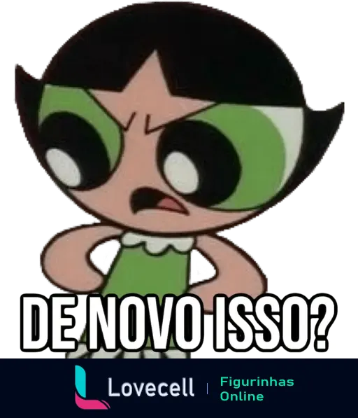 Personagem de desenho animado revoltada com uma pergunta: 'De novo isso?'. Humor e sarcasmo em Desenhos Debochados.