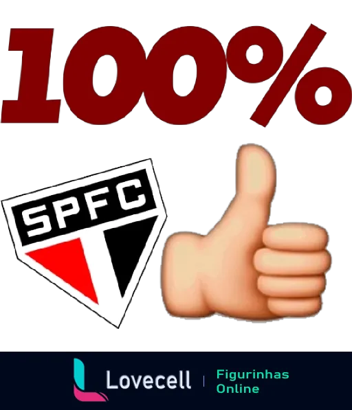 Logo do São Paulo Futebol Clube com mão dando polegar para cima e texto '100%' indicando total apoio