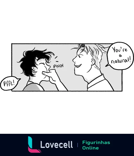 Dois personagens de Heartstopper sorriem; um diz 'You're a natural!' enquanto o outro ri com um 'Pfft!'