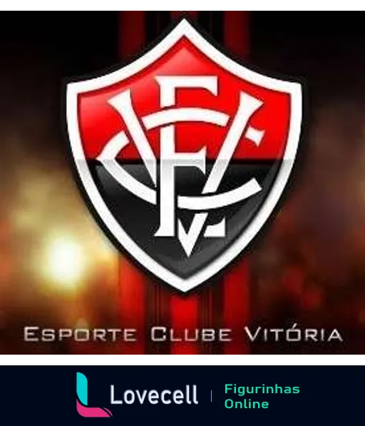 Escudo do Esporte Clube Vitória com design moderno, incorporando as cores vermelha e preta e as letras 'ECV' estilizadas, sobre um fundo dinâmico com efeito de luz