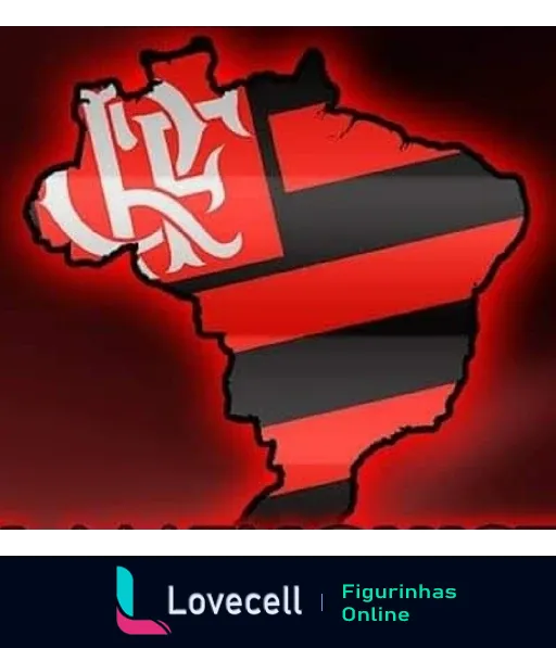 Escudo do Flamengo em vermelho e preto sobreposto em um mapa estilizado do Brasil com fundo degradê vermelho