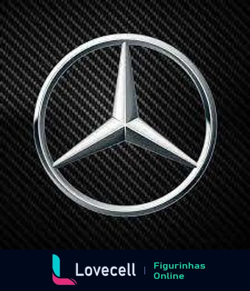 Logotipo da Mercedes-Benz com estrela de três pontas dentro de um círculo sobre fundo texturizado de fibra de carbono