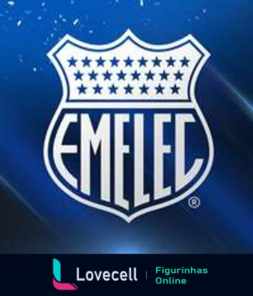 Escudo do Club Sport Emelec com emblema azul, faixa branca e inscrição 'EMELEC', estrelas dispostas em arco acima