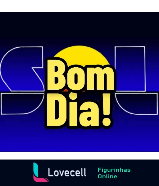 Figurinha animada de bom dia com fundo azul, sol amarelo ao centro e texto 'Bom Dia!' em destaque na pasta Tempo Sol e Chuva.