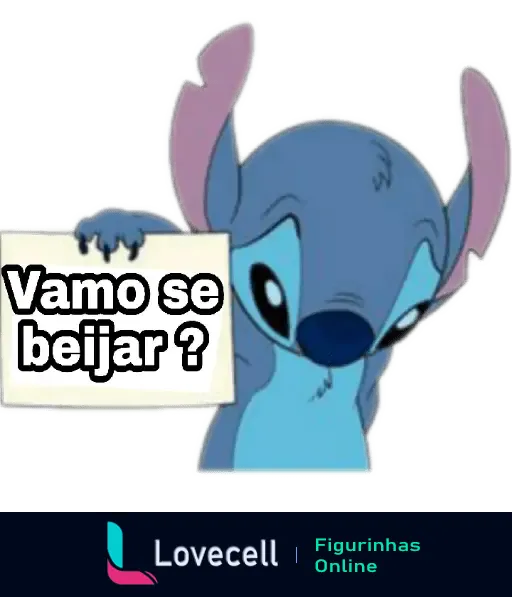 Imagem de personagem animado segurando um cartaz com a frase 'Vamo se beijar?' ideal para enviar uma cantada divertida para o crush.