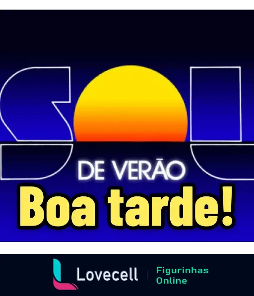 Figurinha de boa tarde com sol de verão e um fundo azul escuro, destacando a mensagem 'Boa tarde!' na pasta Tempo Sol e chuva.