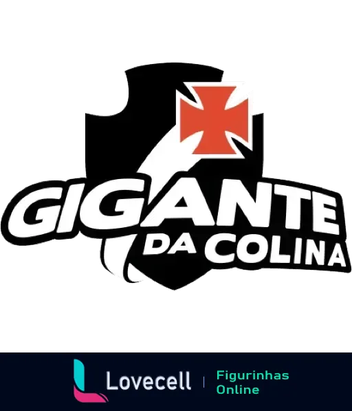 Figurinha com logo do Gigante da Colina mostrando um escudo com faixa cruz de malta vermelha, fundo preto e texto 'GIGANTE DA COLINA' em branco