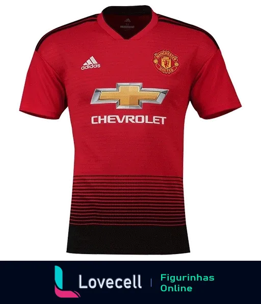 Camisa do Manchester United vermelha com logos da Adidas e Chevrolet, modelo de competição