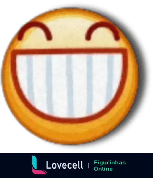 Emoji do WhatsApp com um grande sorriso que destaca os dentes, representando uma expressão de extrema alegria e felicidade. Pasta: Emojis.