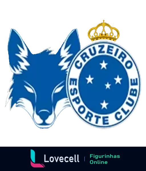 Logotipo do Cruzeiro Esporte Clube com coroa e estrela solitária sobre fundo azul e emblema de raposa azul estilizada