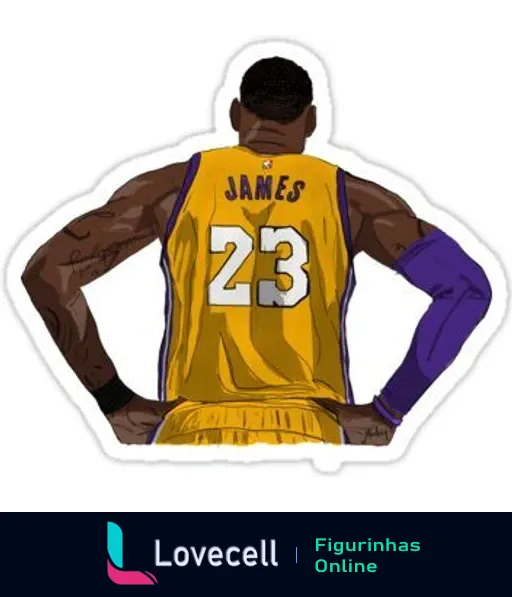 Ilustração de Lebron James de costas, usando o uniforme amarelo dos Lakers com o número 23 e nome 'James'