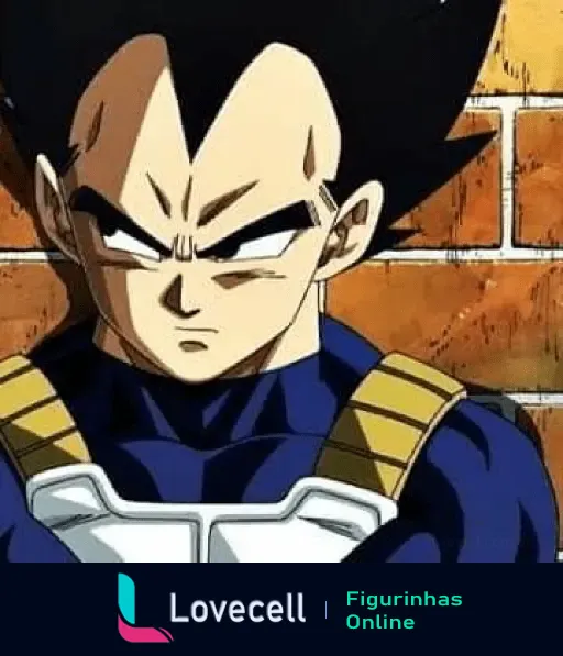 Vegeta, personagem do anime Dragon Ball Z, com expressão determinada, encostado em uma parede de tijolos