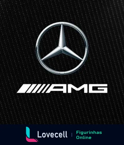 Logo da Mercedes-AMG com emblema circular com estrela de três pontas sobre fundo preto texturizado e nome 'AMG' em letras brancas estilizadas