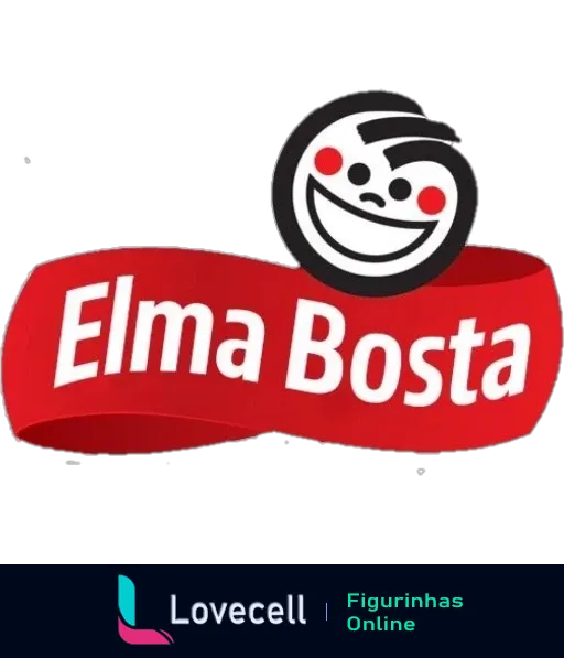 Logo paródia Elma Bosta com face sorridente em preto e branco sobre texto vermelho, estilo sarcástico