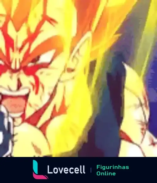 Animação de Vegeta em Metadinhas Vegeta, carregando uma poderosa bola de energia com expressão intensa e cabelo laranja.