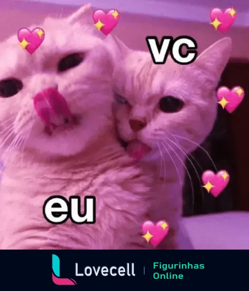 Figurinha de dois gatos com corações expressando amor e carinho - Eu e Você