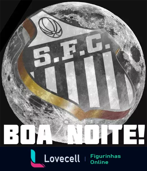 Figurinha do WhatsApp 'Boa Noite com o Santos' mostrando o emblema do Santos Futebol Clube sobre a lua com a saudação 'Boa Noite!'