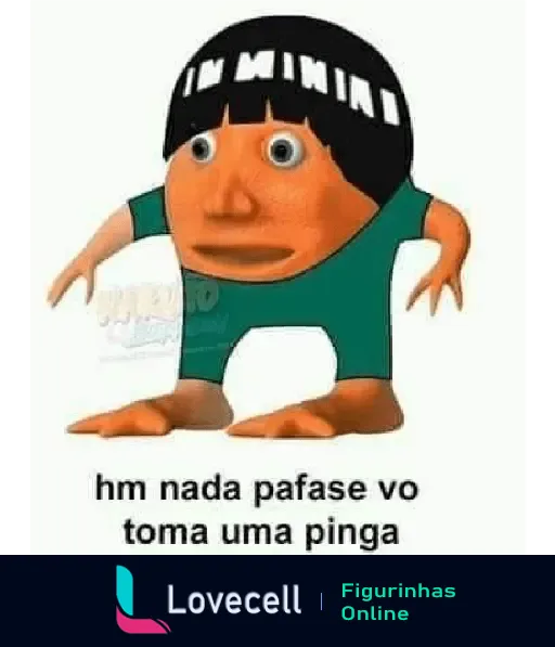 Imagem do personagem Laranjo com características de Naruto, usando roupa verde. Texto: 'hm nada pafase vo toma uma pinga'