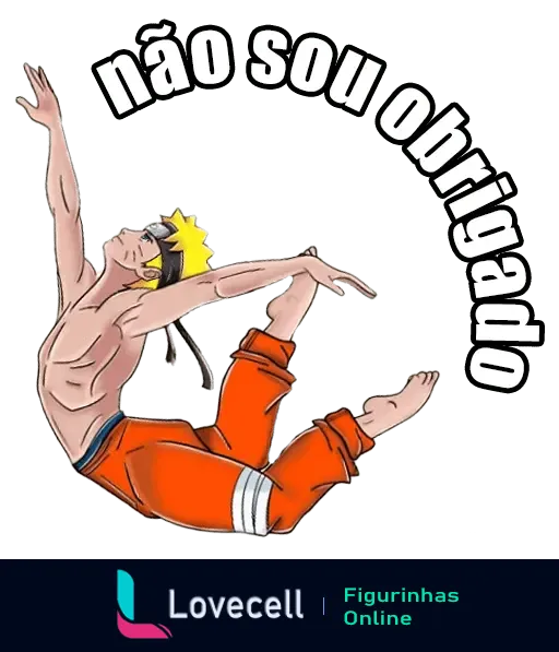 Ilustração do personagem Naruto dançando de um jeito descontraído, com a frase 'não sou obrigado'. Ideal para momentos engraçados e bem-humorados.