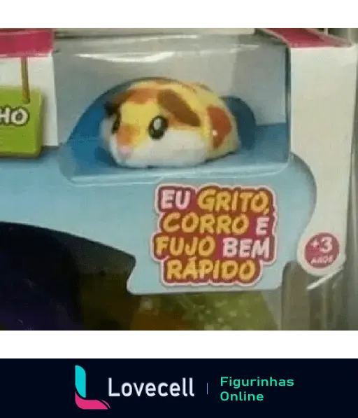 Boneco de hamster de brinquedo com a frase 'Eu grito, corro e fujo bem rápido'. Boneco para maiores de 3 anos. Deboche.