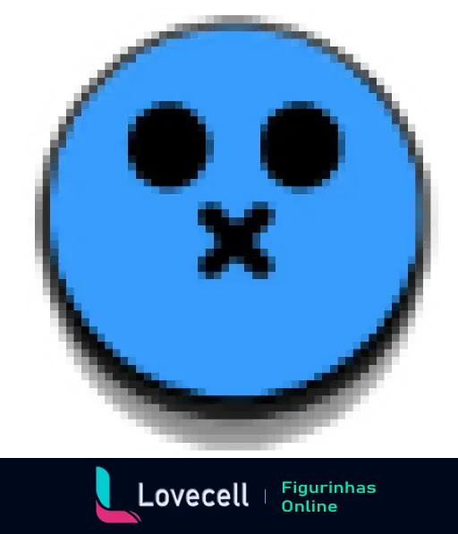 Emoji azul de rosto com expressão de boca costurada, representando silêncio ou segredo, da série Brawl Stars.