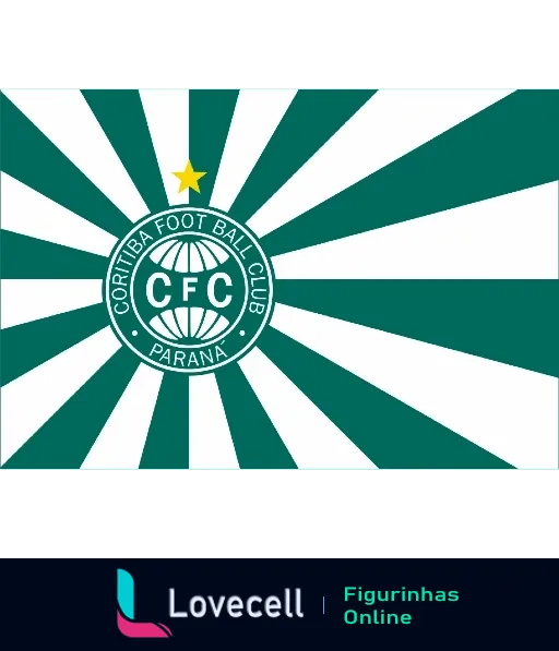 Bandeira do Coritiba Foot Ball Club com listras verticais verdes e brancas e brasão central contendo a sigla CFC e uma estrela dourada