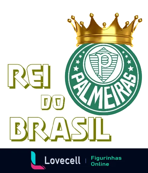 Emblema do Palmeiras com coroa dourada e texto 'Rei do Brasil' em letras douradas sobre fundo transparente