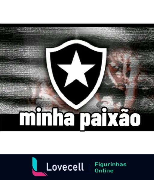 Figurinha do escudo do Botafogo em preto e branco com fundo de textura ondulada, acompanhada pela frase 'minha paixão' abaixo do escudo