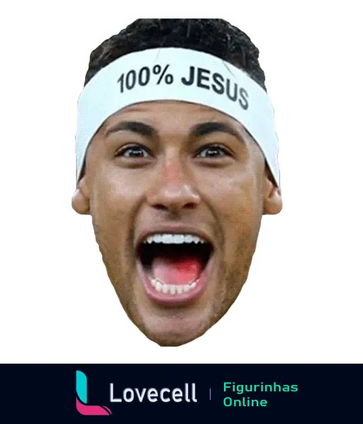 Neymar com faixa '100% Jesus' celebrando animadamente